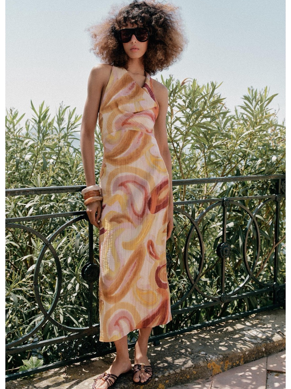 Zara Multicolored Printed With Combination Back Midi Dress - Picture 2 of 10